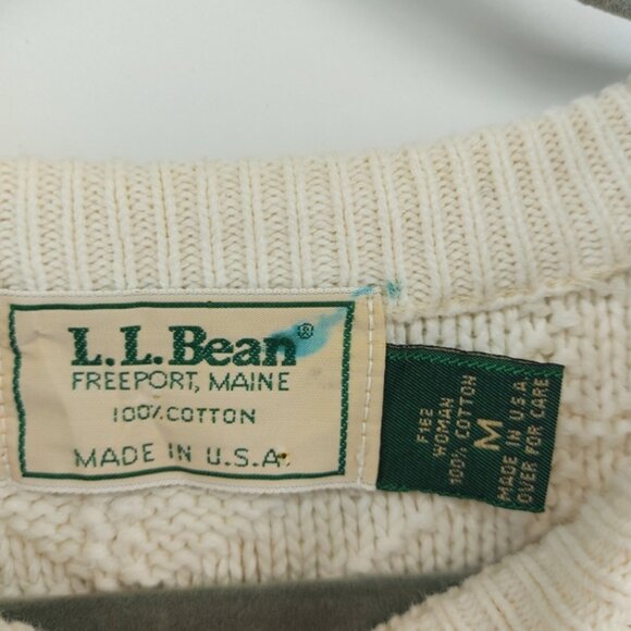 L.L.Bean Cotton Cream Snowflake Knit Crewneck Sweater Size Medium - Picture 2 of 4